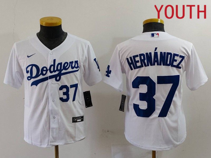 Youth Los Angeles Dodgers 37 Hernandez White Nike Game 2024 MLB Jersey style 7241